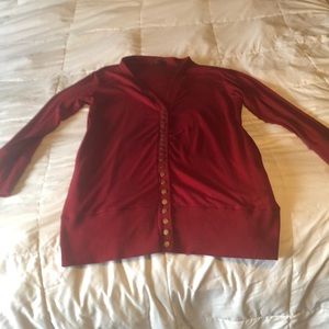 Red long sleeve cardigan w/ brass snap buttons